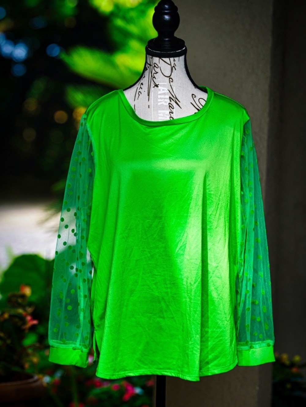 Kristin Nicole Neon Green Mesh Sleeve Top – Size 2X